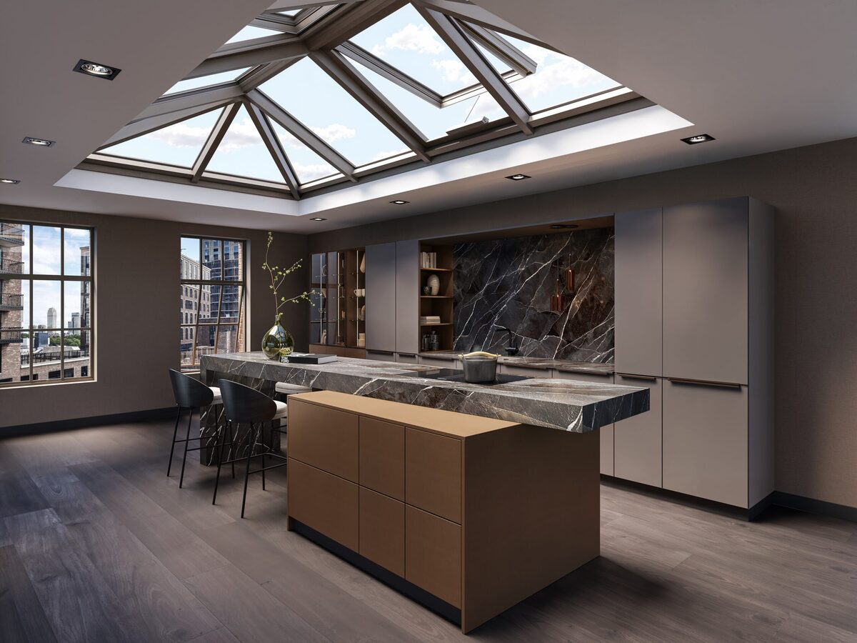 Bronze framed glass cabinets from Keller