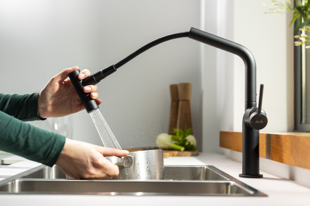 Abode new Tubist T single lever tap with ergonomic spray